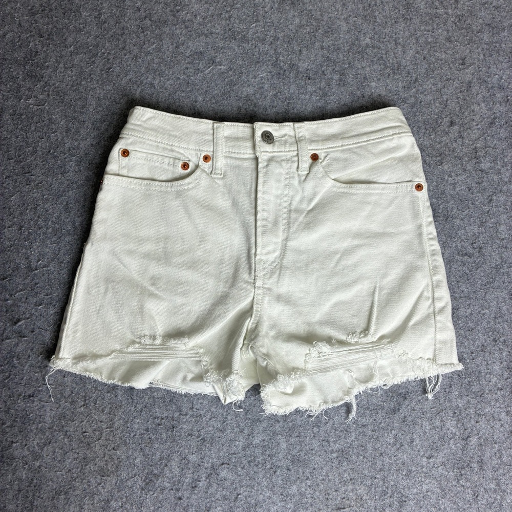 Levis 501 High Rise Shorts Women's 27x2.5 White Distressed Denim Cut Off Beach